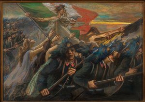 Trento og Trieste, Bersaglieriernes anklage (riflemænd) (olie på lærred) af Gaetano Previati