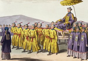 Kejser Chien Lung båret i Triumph, plade 18 fra Le Costume Ancien et Moderne af Jules Ferrario, udgivet ca. 1820
