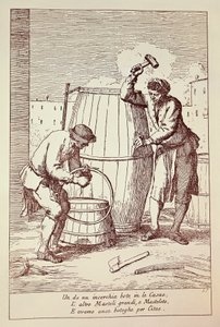 Coopers at work, gravering af Gaetano Gherardo Zompini (1700-1778) fra Kunsten i hverdagen i byen Venedig, Italien af Gaetano Zompini