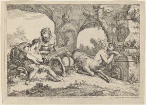 Chiron underviser i musik til Achilles af Gaetano Zompini after Giovanni Benedetto Castiglione