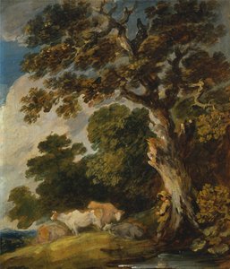 Et træbevokset landskab med kvæg og hyrde af Gainsborough Dupont