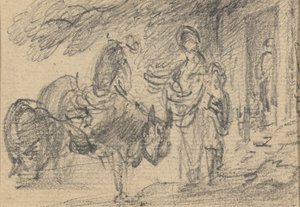 Figurer og heste nær en døråbning af Gainsborough Dupont