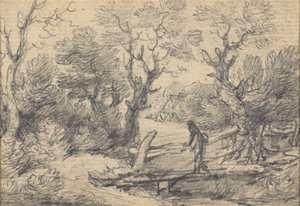 Landskab med figur på gangbro af Gainsborough Dupont