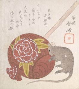 Mallet of Daikoku, en af lykkeguderne og en rotte, sandsynligvis 1828.
