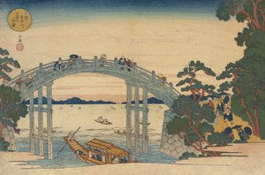 Stenbroen over Aji-floden, Osaka, 1838. af Gakutei