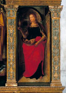 Polyptykon med Fødselskirken med sidepaneler med de hellige Peter, Paul, Clement og Magdelene (detalje af Maria Magdelene) af Galeazzo and Aleni Tommaso fl.1505-15) Campi