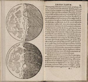 Blad af bog Sidereus Nuncius Sidereal Messenger af Galileo Galilei, 1610
