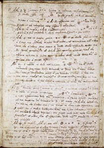 Side af "Sidereus Nuncius", hvor Galilæa navngiver de fire stjerner som Medicea Sidera eller Pianeti Medicei (Planetes mediceennes): manuskript af den italienske astronom og fysiker Galileo Galilei dit Galilee (1564-1642) skrev til Cosimo de Medicis (Cosim