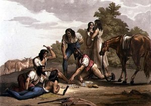 Spanske hyrder i Paraguay (farve litografi) af Gallo Gallina