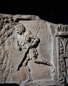 Art Gallo Romain: stele, der repræsenterer en gladiator. 50 f.Kr.-100 e.Kr. Metz. Museum for Skønne Kunster af Gallo Roman