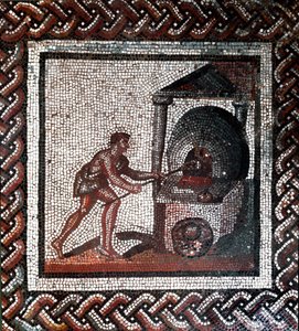 Brødfremstillingsscene. (mosaik, slutning 2., begyndelsen af 3. århundrede) af Gallo Roman