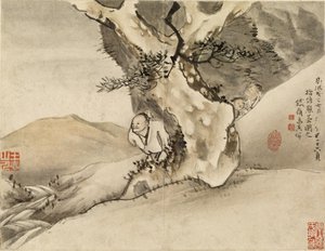 Mand, der går forbi et træ af Gao Qipei