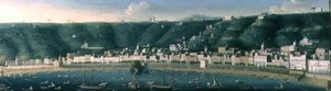 Udsigt over Napoli fra havet med Castel dellOvo og forstaden Chiaia, 1731