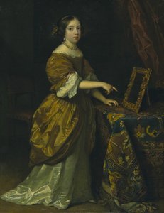 Pige stående foran et spejl, 1668. af Gaspar Netscher