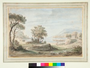 Landskab med et rundt tempel (pen og brunt blæk og farvede vaske) af Gaspar van Wittel