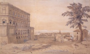 Palazzo Farnese på Caprarola (blæk og vask på papir) af Gaspar van Wittel