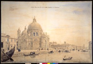 Chiesa della Salute, Canal Grande, Venedig (pen & blæk med akvarel på papir) af Gaspar van Wittel
