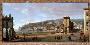 Udsigt over Chiaia-distriktet, Napoli - Maleri, slutningen af det 17.-18. århundrede af Gaspar van Wittel