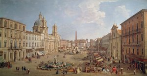 Udsigt over Piazza Navona, maleri af Gaspar van Wittel eller Gaspare Vanvitelli (1652 eller 1653-1736), olie på lærred, Italien af Gaspar van Wittel