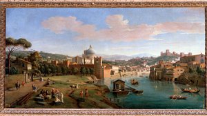 Udsigt over Verona og bredden af Adige-floden - Maleri, slutningen af det 17.-18. århundrede af Gaspar van Wittel