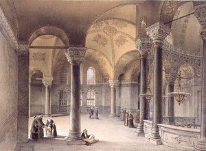 Haghia Sophia, plade 14: det orientalske galleri, indgraveret af Louis Haghe (1806-85) udgivet 1852 (litho) af Gaspard (after) Fossati