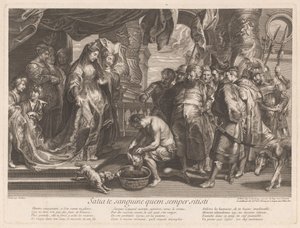 Thomiris fordyber Cyrus hoved i en skål blod af Gaspard Duchange (attributed to)