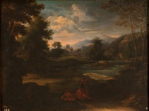 Dughet - Landskab med tre figurer, 1648 - 1650 af Gaspard Dughet
