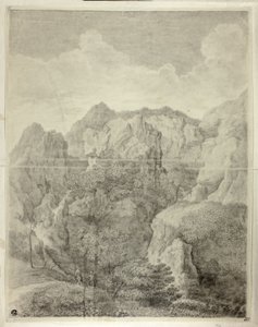 Bjerglandskab med to figurer i forgrunden af Gaspard Dughet