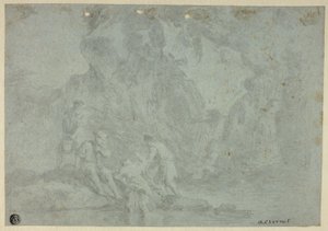 Klippelandskab med figurer af Gaspard Dughet