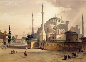 Hagia Sophia, plade 17: udvendig udsigt over moskeen, indgraveret af Louis Haghe (1806-85) udgivet 1852