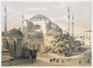 Hagia Sophia, plade 19: udvendigt billede af moskeen, indgraveret af Louis Haghe (1806-85) udgivet 1852