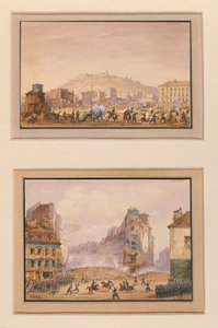 Angrebet på Clos Saint-Lazare i juni 1848 og angrebet på barrikaden ved indgangen til Faubourg Saint-Antoine med general Francois de Negriers død (1839-1913) 25. juni 1848 (gouach) af Gaspard Gobaut