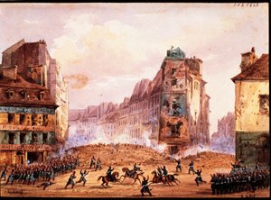 Scene fra 1848 Revolution, Culture Sainte Catherine Street barrikaden i februar måned af Gobaut, Frankrig af Gaspard Gobaut
