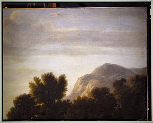 Italiensk landskab, detalje, udateret af Gaspard Poussin Dughet