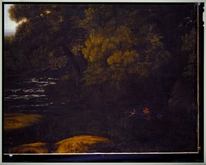 Italiensk landskab, detalje, udateret af Gaspard Poussin Dughet