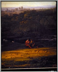 Italiensk pastoralt landskab, detalje, udateret af Gaspard Poussin Dughet