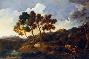 Landskab med sportsmænd ca. 1636-39 (olie på lærred) af Gaspard Poussin Dughet