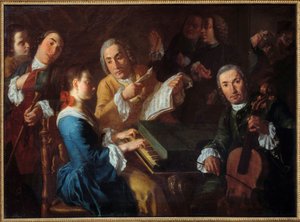 Koncerten En musiker ved cembalo og en cellist. maleri af Gaspare Traversi (1722-1770) 1700-tallet søn. 0,96x1,3 m Rouen, Musee des Beaux Arts