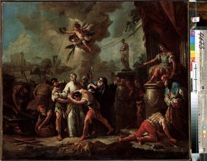 ""Le martyre de saint Laurent de Rome"" (The Martyrium of Saint Lawrence) Maleri af Gaspare Diziani (1689-1767) Eremitagemuseet fra det 18. århundrede, Sankt Petersborg (Saint-Petersbourg)
