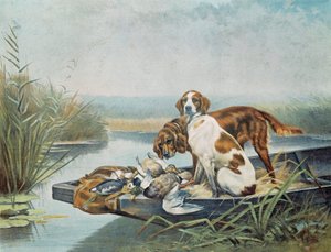 Jagt souvenirs: "" hunde og vildt"" Akvarel af Jules og Gaston Gelibert (1800-tallet) Paris, dekorativ kunst