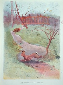 Haren og skildpadden, illustration fra fabler af Jean de la Fontaine (1621-95) begyndelsen af det 20. århundrede