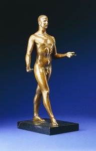 Man Walking - Portrait of Lincoln Kirstein, ca. 1933 (pakke forgyldt bronze på årefarvet sort marmor base)