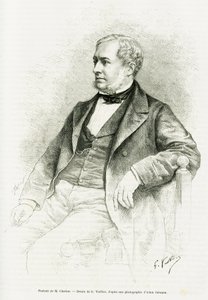 Portræt af Edouard Charton. Gravering af G.Vuillier, efter et fotografi af Adam Salomon, for at illustrere artiklen med titlen M. Charton af Paul Laffite i le tour du monde 1890, redigeret af Edouard Charton (1807-1890), Hachette, Paris. af Gaston Vuillier