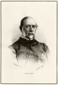 Portræt af Emile Templier (1821- 1891), Louis Hachettes (1800-1864) samarbejdspartner, ansvarlig for fremstillingen af "Tour du monde". Gravering af G.Vuillier, for at illustrere historien "Fra Paris til Tonkin, gennem det ukendte Tibet"" af Gabriel Bonval af Gaston Vuillier