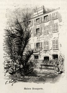 Facaden på huset Bonaparte, hvori Napoleon Bonaparte (1769-1821) ikke er. Gravering og historie "" La Corse"" af Gaston Vuillier (1845-1915), i 1890, i Le tour du monde, nouveau journal des voyages, under ledelse af Edouard Charton (1807-189) af Gaston Vuillier