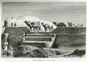 Abdallahs reservoir (Saudi-Arabien). Gravering af G.Vuillier, for at illustrere historien "" pelerinage au Nedjed, den arabiske races vugge"", af Lady Anna Blunt, i 1878-1879, udgivet i Tour du monde, under ledelse af Edouard Charton (1807- 18 af Gaston Vuillier