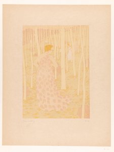Kvinder på jagt i en skov Chasseresses (original titel) af Gaston de Latenay (signed by artist)