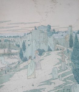 Ulysses møder gudinden Minerva forklædt som en pige med en kande, illustration fra bog 6 af Odysseen, oversat af Lecomte de l