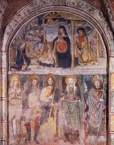 Fødsel og hellige, freskomaleri af Gaudenzio Ferrari (1475-1546), San Giulio-basilikaen, San Giulio-øen, Orta San Giulio, Italien af Gaudenzio Ferrari