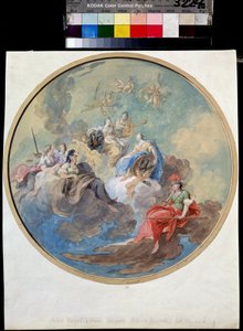 Alliance mellem Rusland og Preussen. Historisk allegori, for at fejre koalitionen mellem kejserinde Katarina II af Rusland (1729-1796) og Frederik II af Preussen eller den Store (1712-1786). Værk af Gavrill Ignatie af Gavrill Ignatievich Kozlov
